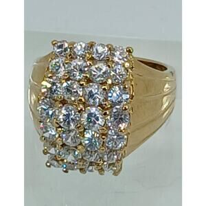 Vintage 1990's Gold Sterling Silver Sim Diamond CZ Cluster Cocktail Ring Size 7